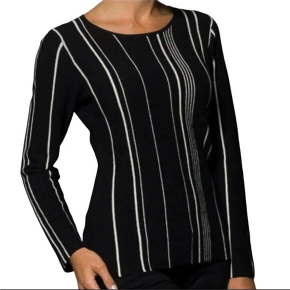 Theory Navy Blue White Stripe Hanskon Prosecco Ribbed Knit Sweater Top Small - Picture 1 of 10